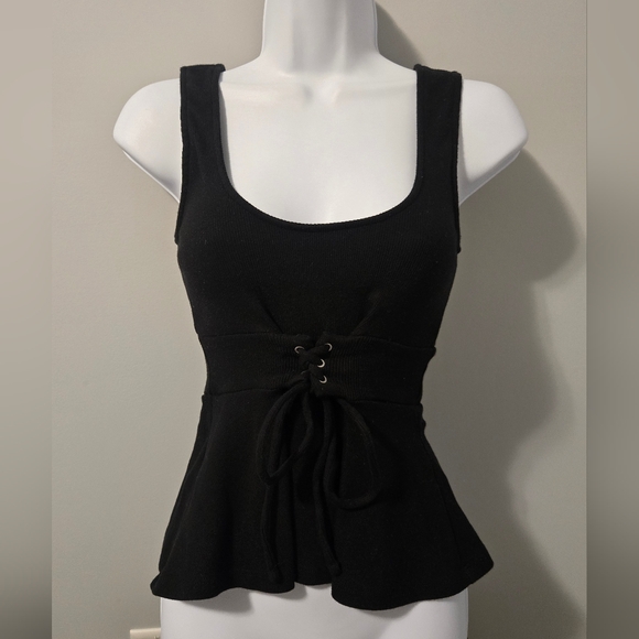 Guess Black Lace-Up Corset Peplum Top. Sixe XS. - Picture 2 of 11
